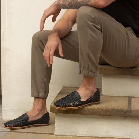 Nisolo Huarache Leather Sandals Black 12.5 - Picture 2 of 9